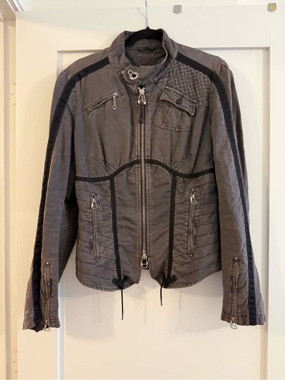 Diesel Women’s Grey Moto Military Jacket – Size L